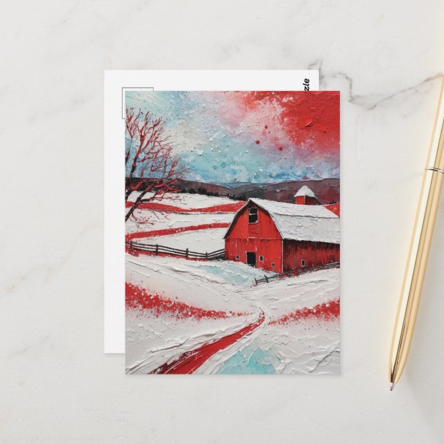 Carte Postale Red winter barn (Devant/Arrière en situation)