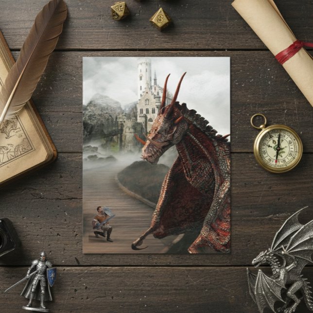 Carte Postale Red Wyvern Dragon Château de Chevalier Paysage (Créateur téléchargé)