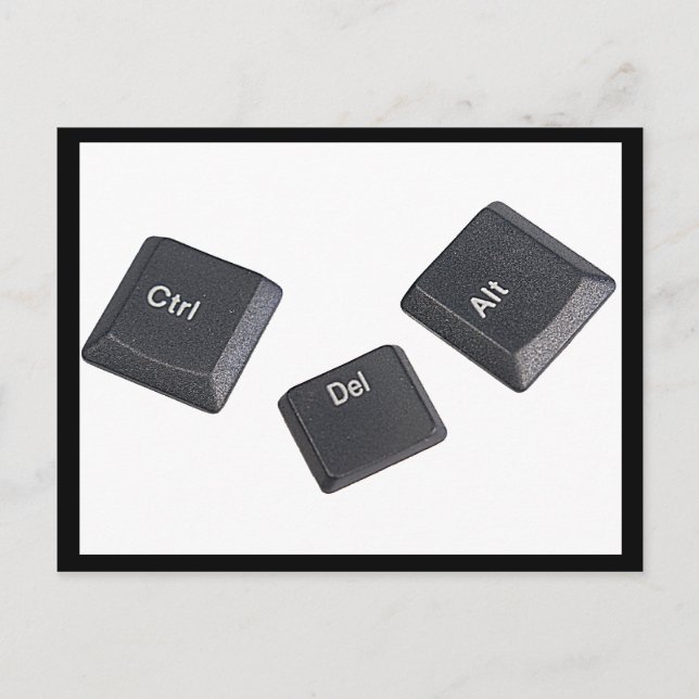 Carte Postale Redémarrez le noir sur les clés d'ordinateur blanc (Devant)