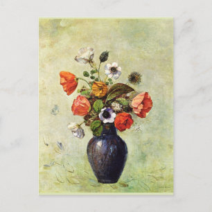 Carte Postale Redon - Anémones et pavots dans un Vase,