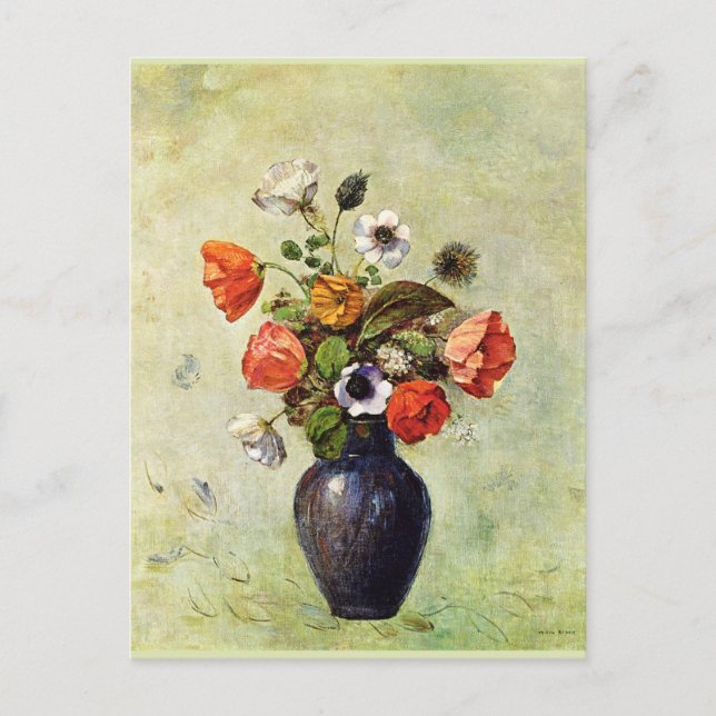 Carte Postale Redon - Anémones et pavots dans un Vase, (Devant)
