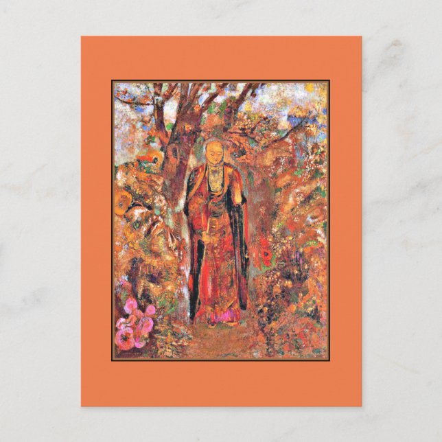 Carte Postale Redon - Bouddha marchant parmi les fleurs (Devant)