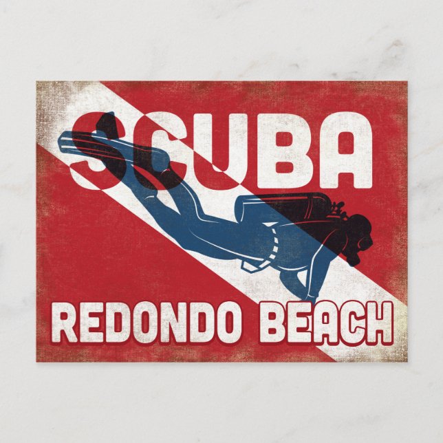 Carte Postale Redondo Beach Plage Plongeur - Blue Retro (Devant)