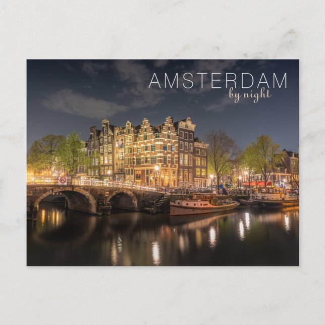 Carte Postale Reflet des lumières de la ville Amsterdam la nuit  (Devant)