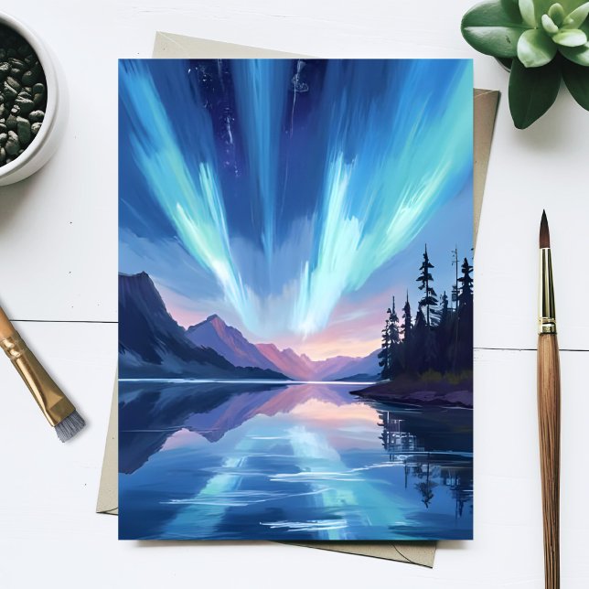 Carte Postale Reflet du lac des lumières du Nord dans le ciel no (Créateur téléchargé)