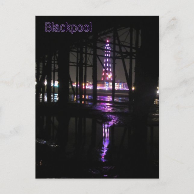 Carte Postale Réflexion dans l'eau de la tour Blackpool, (Devant)