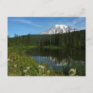 Carte Postale Réflexion du lac Rainier avec Fleurs sauvages