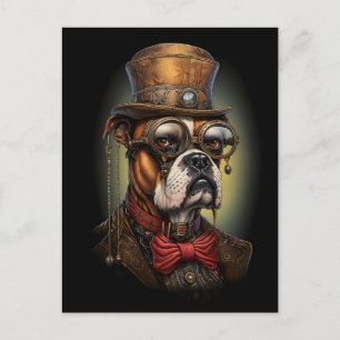 Carte Postale Regal Steampunk Boxer Chien dans les lunettes Casq