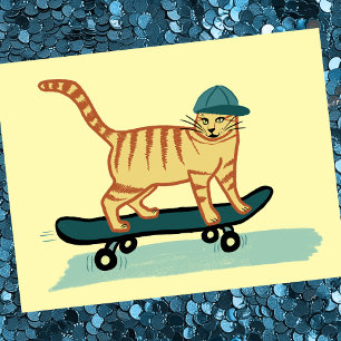 Carte Postale Regarde Meowt ! Skateboard Tabby PERSONNALISER de