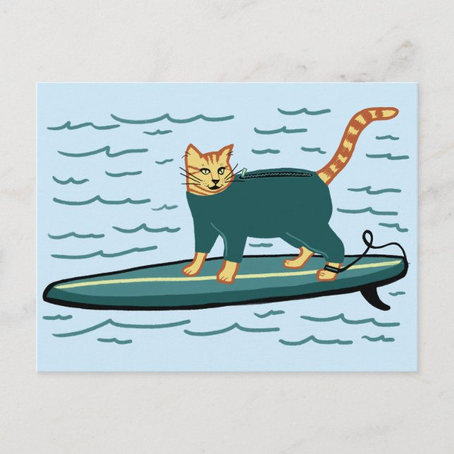Carte Postale Regarde Meowt ! Surfer Tabby Cat PERSONNALISER IT (Devant)