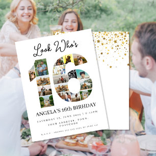 Carte Postale Regardez qui a 16 ans Invitation Collage photo ado