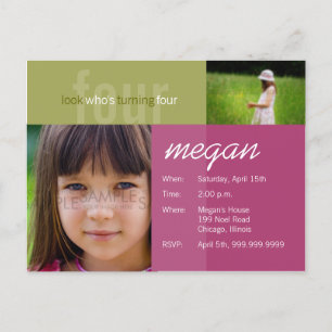 Carte Postale regardez qui aura quatre ans ・ Invitation d'annive