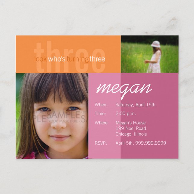 Carte Postale regardez qui aura trois ans ・ Invitation d'anniver (Devant)