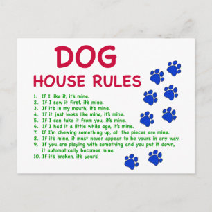 Carte Postale Règles de la maison pour chiens - règles à suivre
