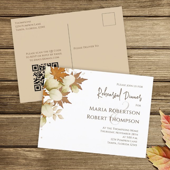 Carte Postale Rehearsal Dinner Autumn Fall Greenery QR Code (Créateur téléchargé)