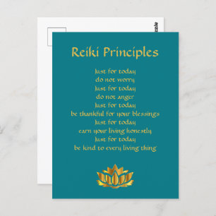 Carte Postale Reiki Principes Turquoise/Gold Lotus