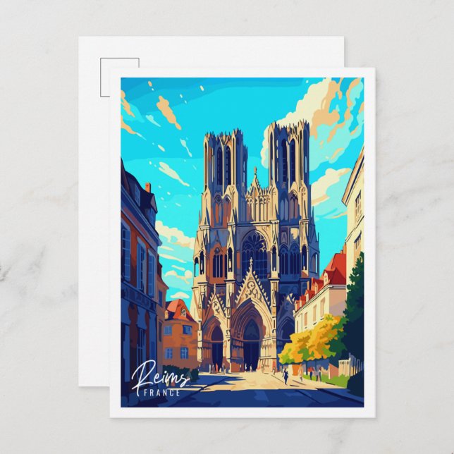 Carte Postale Reims France illustration de voyage vintage (Devant / Derrière)