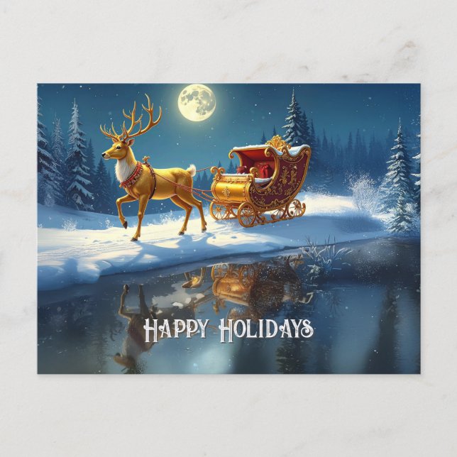 Carte Postale Reindeer Christmas Sleigh Holiday Postcard (Devant)