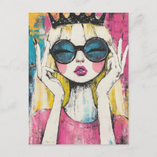Carte Postale Reine Blonde Avec une Couronne Noire
