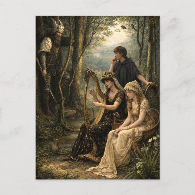 Carte Postale Reine de conte de fées médiéval dans les bois avec (Devant)