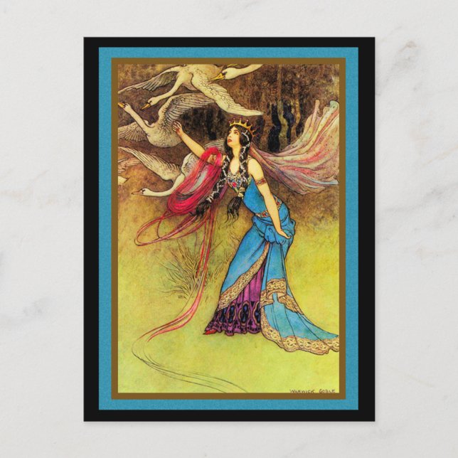Carte Postale Reine des fées et oiseaux (Devant)