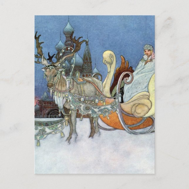 Carte Postale Reine des neiges Russe Princesse Reindeer (Devant)