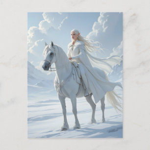 Carte Postale Reine elfe chevauchant un majestueux cheval blanc