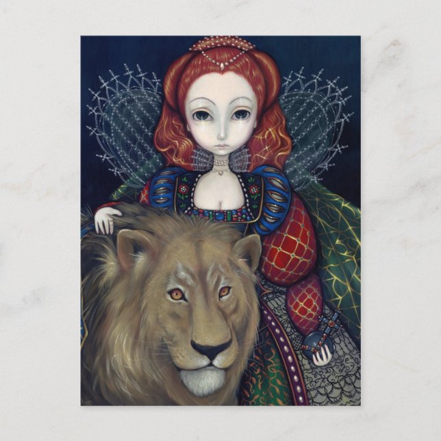 Carte postale "Reine Elizabeth et un lion" (Devant)