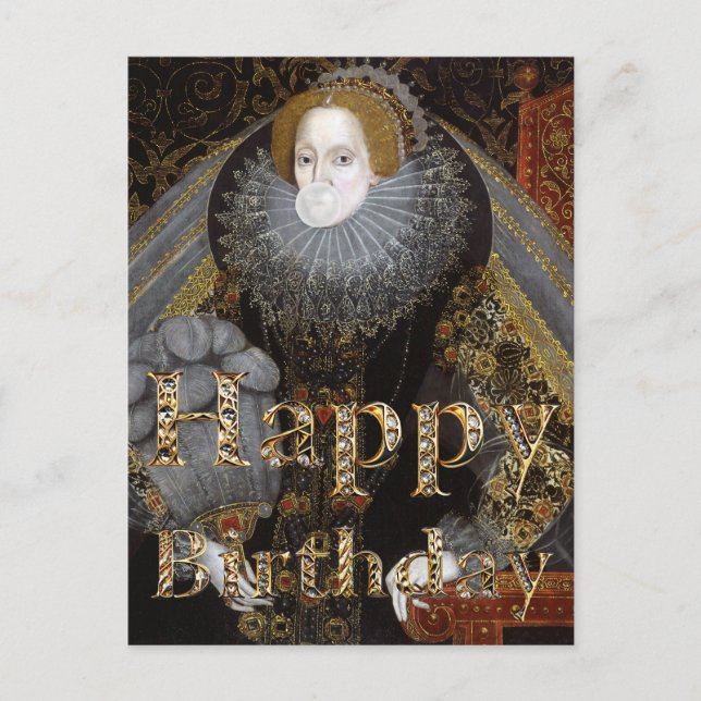 Carte Postale Reine Elizabeth I gomme blanche Joyeux anniversair (Devant)