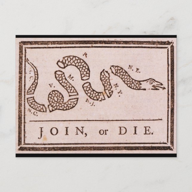 Carte Postale Rejoignez ou mourir ORIGINAL Benjamin Franklin Car (Devant)