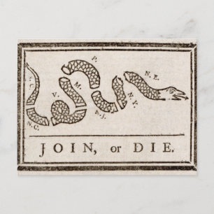 Carte Postale Rejoignez ou mourrez Benjamin Franklin Caricature 
