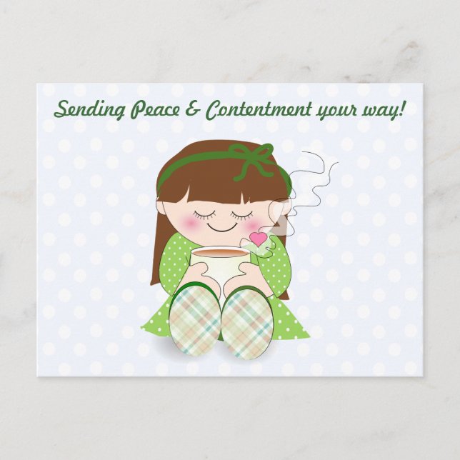 Carte Postale Relax ! Cute Kawaii Girl Relaxant avec thé / café (Devant)