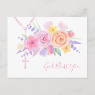 Carte Postale Religieux Floral Rosaire Catholique Prière Vintage