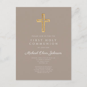 Carte Postale Religieux Taupe Beige Boy Première Communion