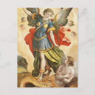 Carte Postale Religieux vintage, Saint Michael Defeats Lucifer