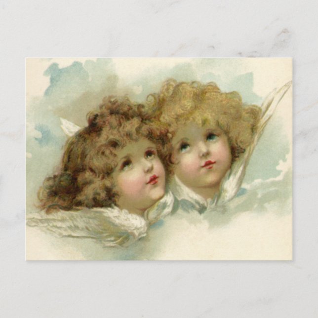 Carte Postale Religion vintage, anges victoriens dans les nuages (Devant)