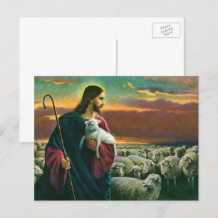 Carte Postale Religion vintage, Christ Bon Pasteur avec son trou