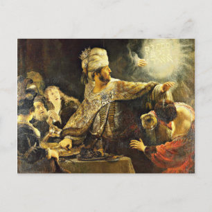 Carte Postale Rembrandt - Fête de Belshazzar, peinture religieus