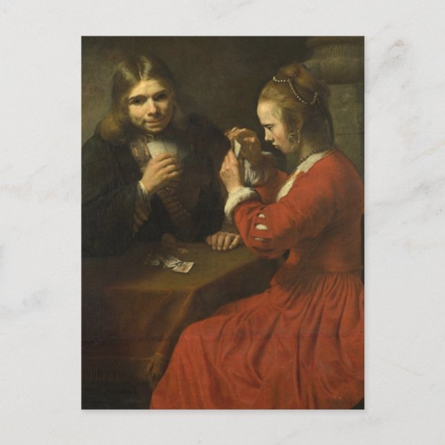 Carte Postale Rembrandt : Un jeune homme et une fille qui jouent (Devant)