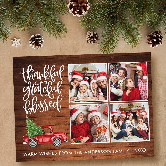 Carte Postale Remercié Reconnaissant Bénis Camion en Bois 4 Phot (Customize to change your personalized text size or text style.)