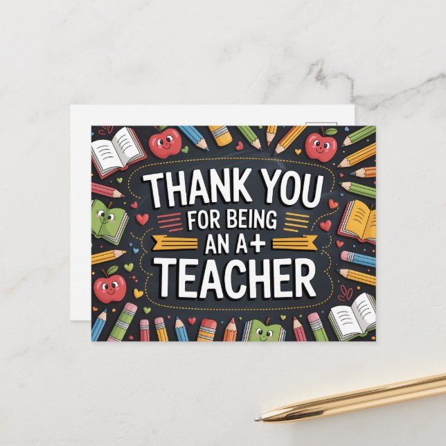 Carte Postale Remerciement Appréciation des enseignants  (Devant/Arrière en situation)