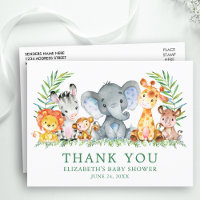 Remerciement Baby Shower Animaux de Safari Aquarel