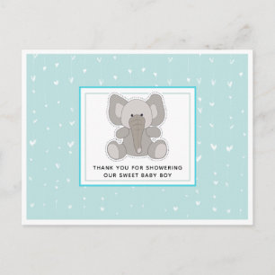 Carte Postale Remerciement Baby Shower Éléphant Bébé Cœurs en Fi