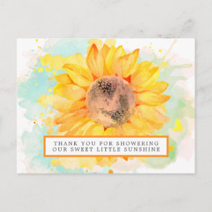 Carte Postale Remerciement Baby Shower Tournesol Aquarelle