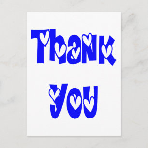 Carte Postale Remerciement Cœur Bleu Cobalt Et Blanc Mariage