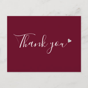 Carte Postale Remerciement d'affaires Burgundy Silver Heart Scri