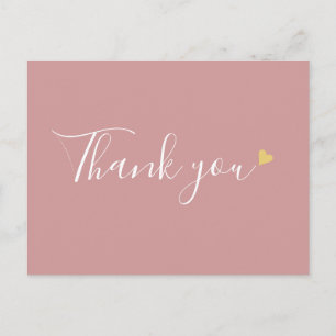 Carte Postale Remerciement d'affaires écriture coeur or rose pou