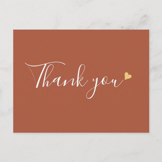 Carte Postale Remerciement d'affaires écriture coeur or terre cu (Devant)