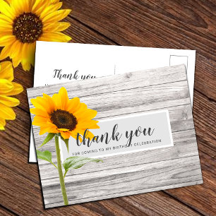 Carte Postale Remerciement d'anniversaire au tournesol rustique