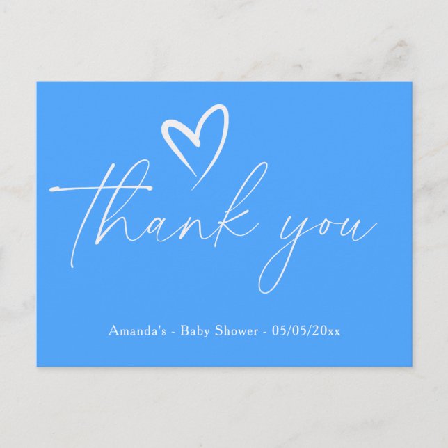 Carte Postale Remerciement de baby shower bleu simple minimalist (Devant)